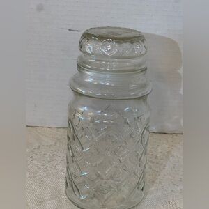 Planters Mr. Peanut clear glass jar diamond pattern 1984 Vintage canister 8”